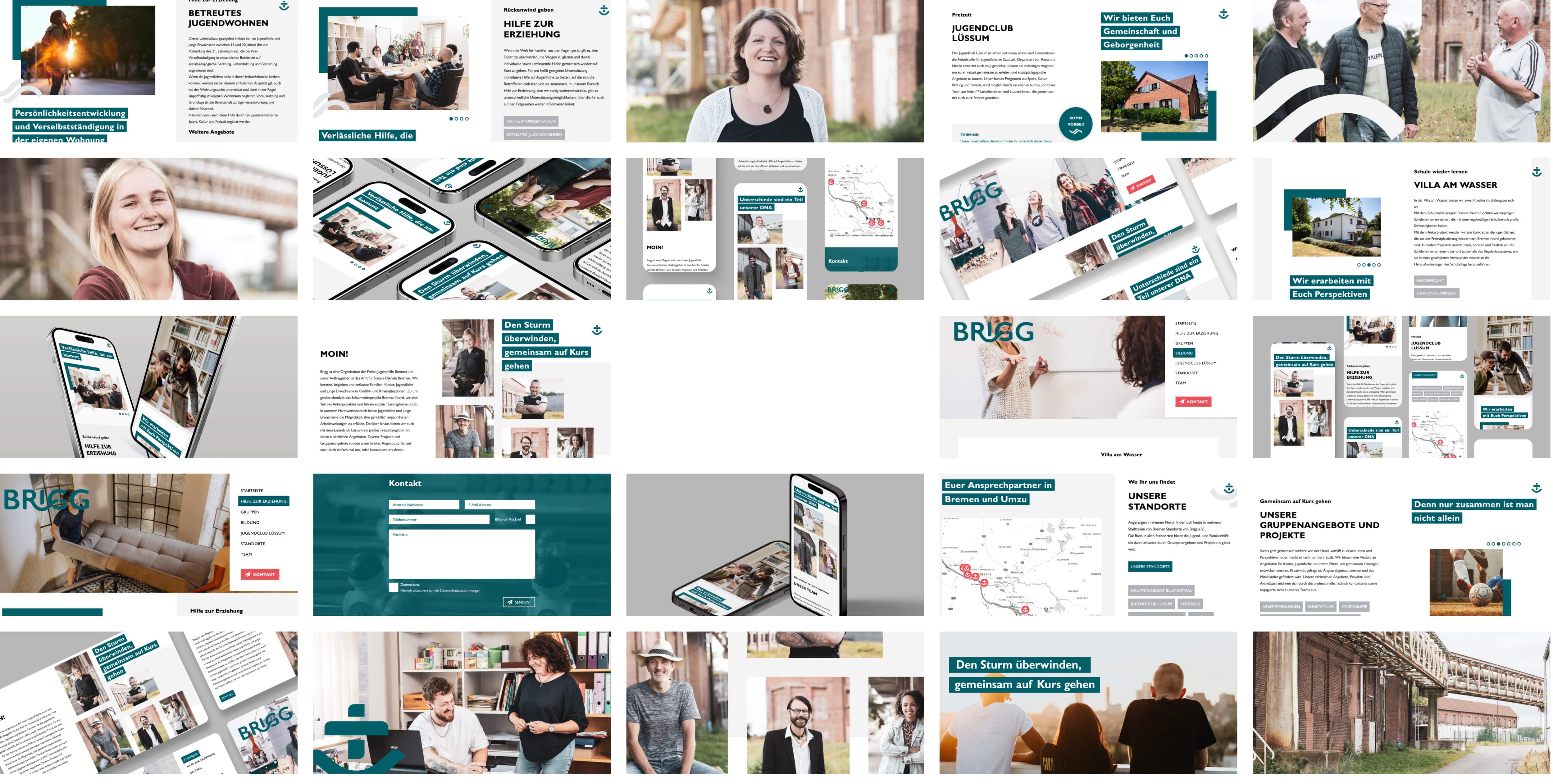 Collage von diversen Screens aus dem Webdesign für Brigg aus unserer Digitalagentur aus Bremen