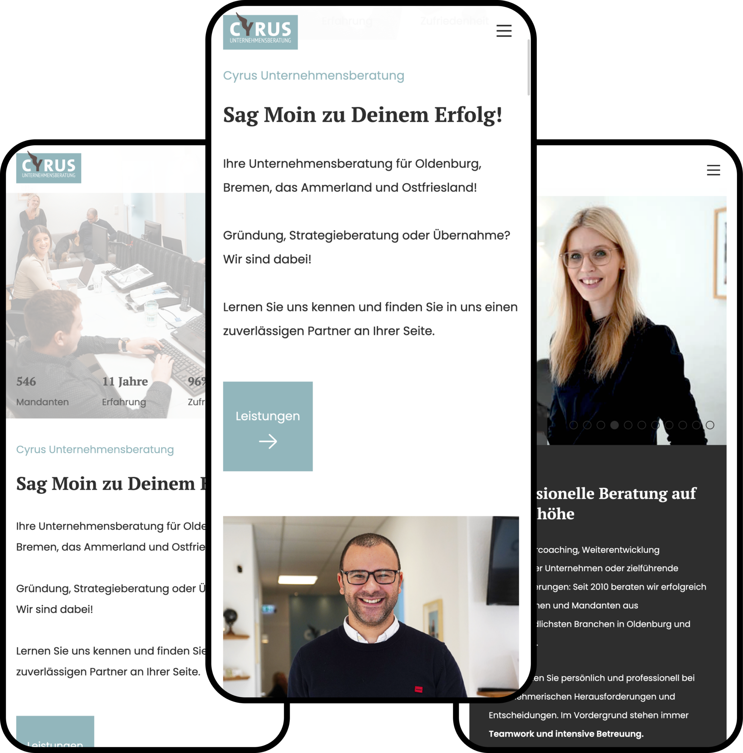 Diverse responsive Webdesign Screens für Cyrus